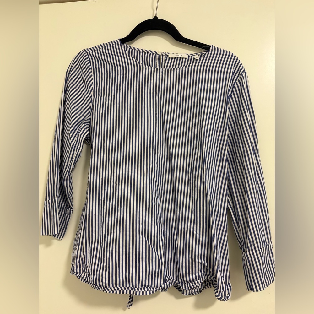 Navy and White Striped Women's Blouse
